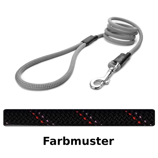 klassische Hundeleine Ø9mm - 145cm - schwarz mit roter und pinker Linie